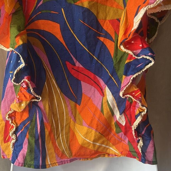 Marc New York Ruffled Short Sleeve Colorful Tropical Top Size Small - Picture 14 of 14